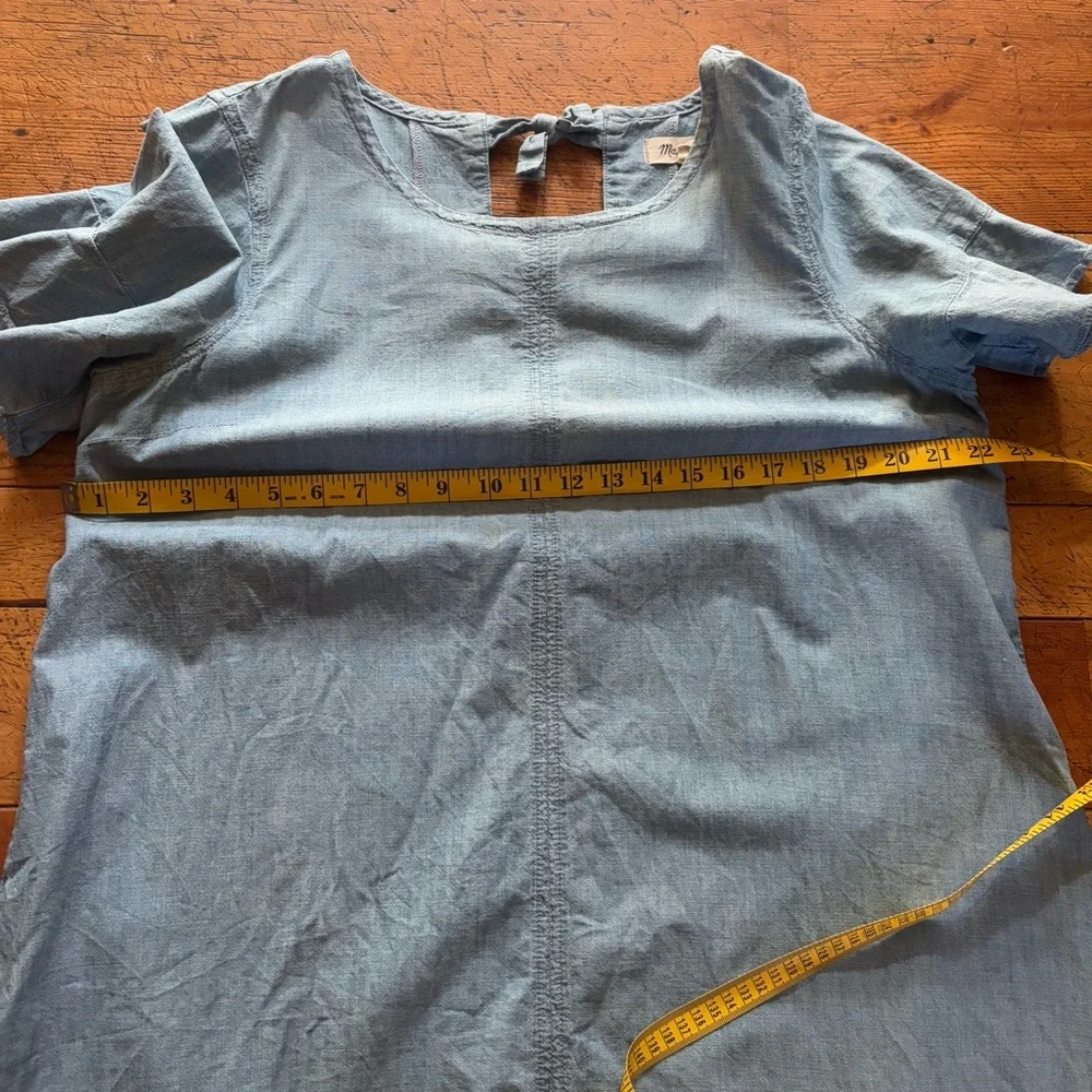 Madewell 100% cotton light Blue Denim mini Dress with ties in back - Picture 6 of 7